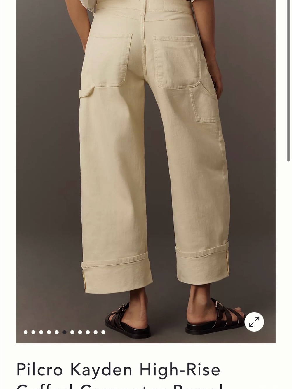 Anthropologie NEW 🍋Pilcro Kayden High-Rise Cuffed Carpenter Pants - Light Beige - Picture 8 of 14